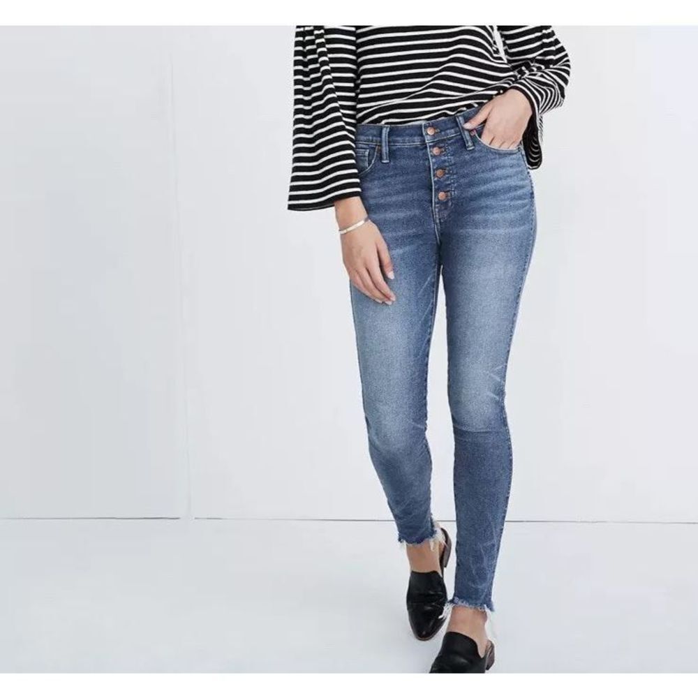 J crew high rise button fly skinny raw hem jeans size 34